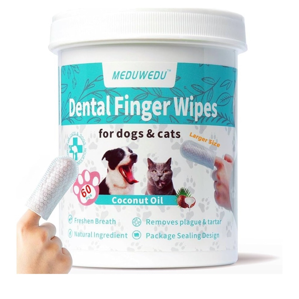 Dental finger wipes for dogs & cats Freshens breath,removes plaque. 60 Count